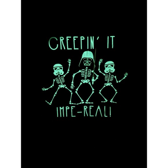 Glow In Dark Star Wars Creepin It Impe Real TShirt Skeletons Vader Youth Boys XL - Picture 2 of 5